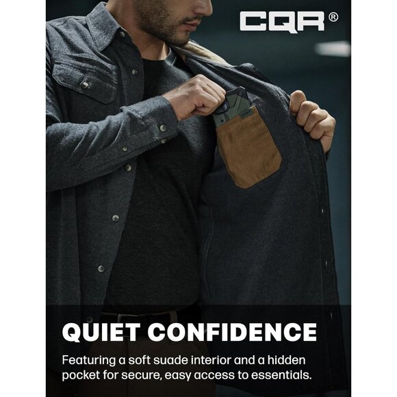 Mens Suede Grey Cotton Flannel Shirt Long Sleeve Casual Outdoor Plaid - Picture 6 of 9